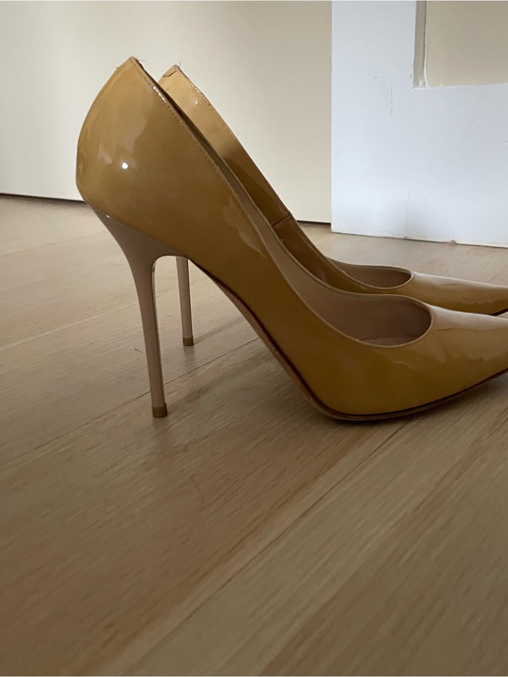 Jimmy Choo Patent Leather Pointed-Toe Pumps in Mustard Yellow - 7 1/2